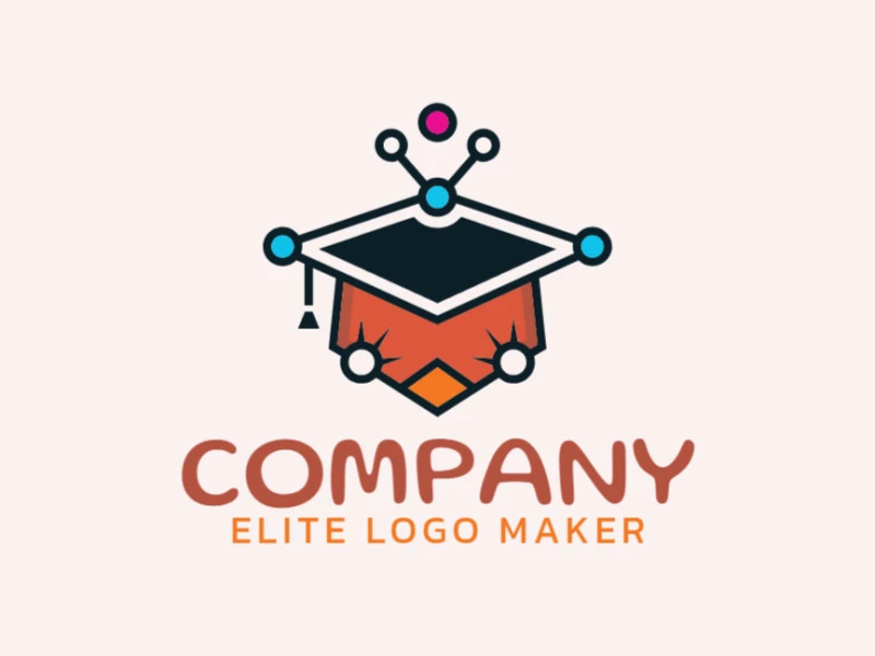 Customizable logo with the shape of a bird combined with a hat made up of an abstract style and orange, yellow, blue, black, and pink colors.