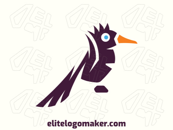 Logotipo criativo com a forma de um pássaro selvagem com design memorável e estilo abstrato, as cores utilizadas é laranja e roxo.
