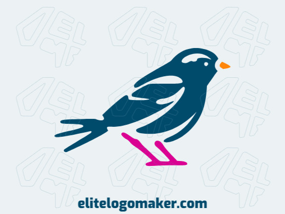 Crie seu próprio logotipo com a forma de um pássaro selvagem com estilo simples e com as cores azul, laranja, e rosa.