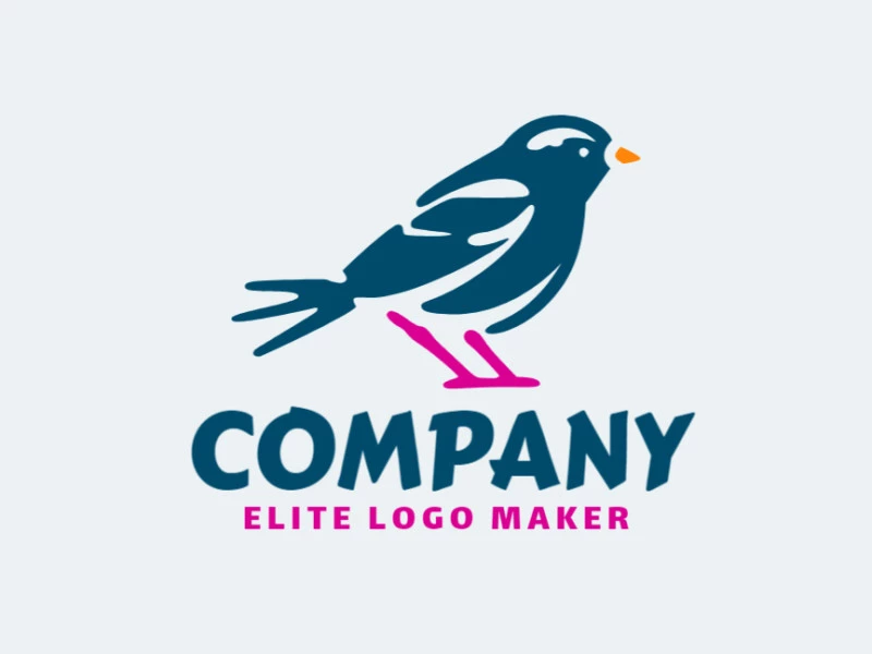 Crear su propio logotipo en forma de un pájaro salvaje con un estilo simple y colores azul, naranja, y rosa.