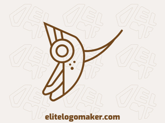 Vector logo in the shape of a birdie with monoline style and brown color.
