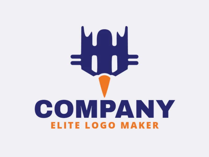 Logotipo minimalista creado con formas abstractas que forman un pajarito en colores azul y naranja.