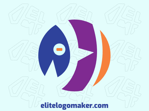 Create your own logo in the shape of a birdie with a circular style, with blue, orange, and purple colors.