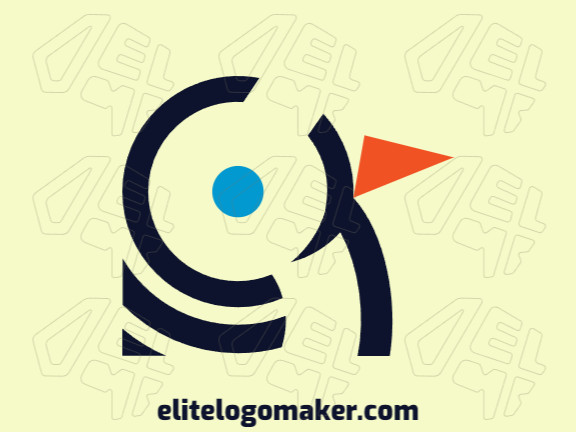 Simple logo with solid shapes, forming a birdie with a refined design, with blue, orange, and black colors.
