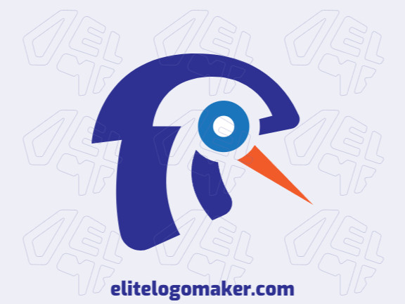 Vector logo in the shape of a birdie with abstract style with blue and orange colors.