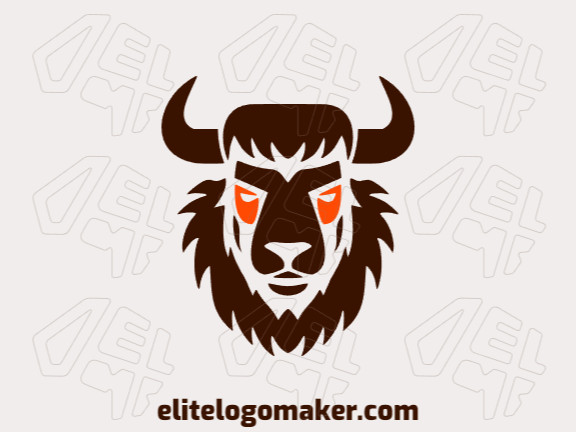 Um logotipo profissional em forma de um bisonte com um estilo simétrico, as cores utilizadas foi laranja e marrom escuro.