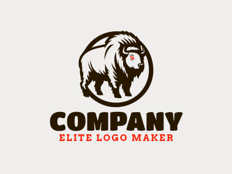 Create a logo for your company in the shape of a bison with a minimalist style with orange and dark brown colors.