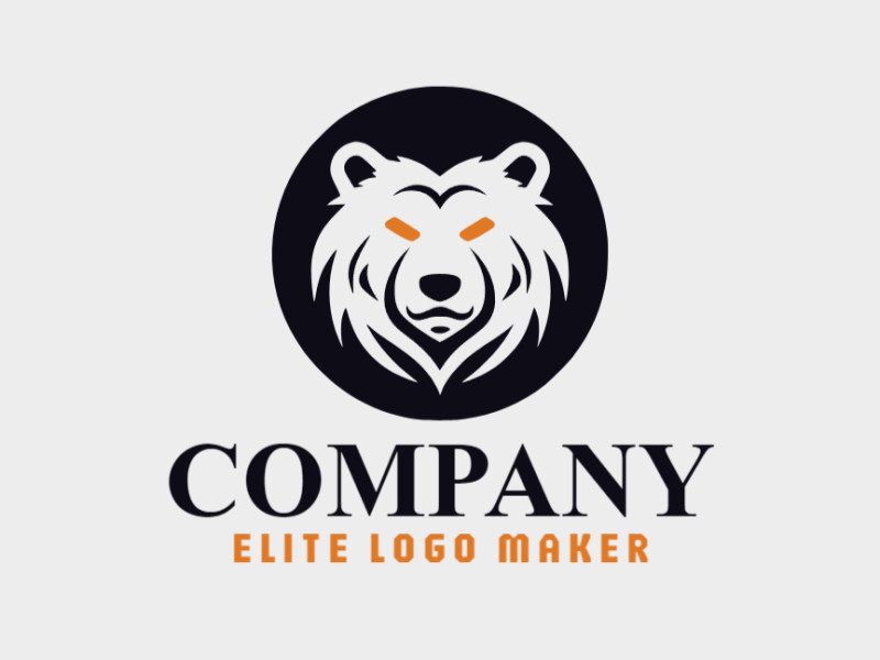 Logotipo vetorial com a forma de um urso negro com design abstrato e com as cores laranja e preto.
