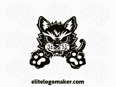Un logo abstracto hermoso con un gato negro, diseñado con líneas dinámicas y formas creativas para una identidad de marca moderna y elegante.