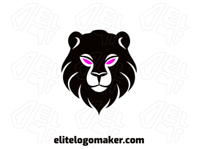 Logotipo simétrico com um impressionante design de leão negro, criando uma identidade visual ousada e equilibrada com uma aparência poderosa e elegante.