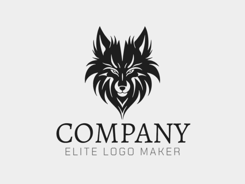 Logotipo simétrico com a forma de um lobo negro com design criativo.
