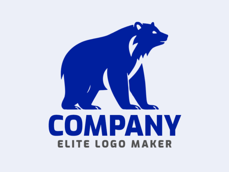 Logotipo criativo com a forma de um urso azul com design abstrato e cor azul escuro.