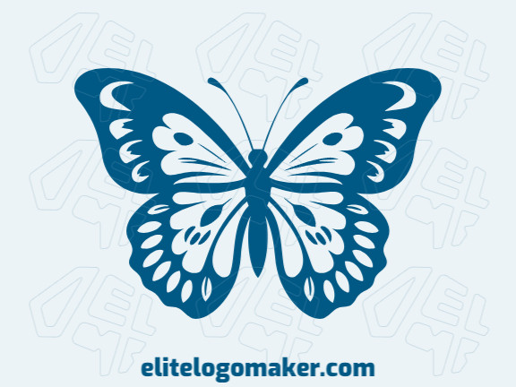 Logotipo memorável com a forma de uma borboleta azul com estilo simétrico, e cores customizáveis.