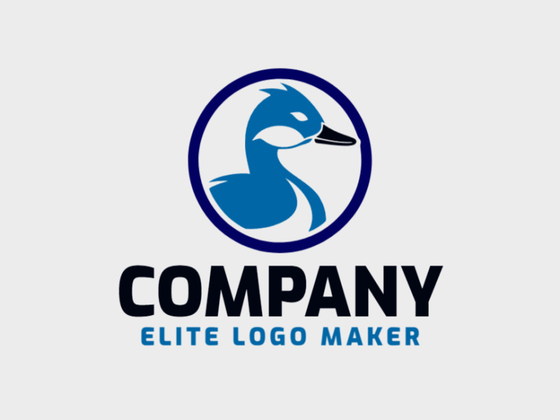 Ideal logo for different businesses in the shape of a blue duck, with creative design and minimalist style.