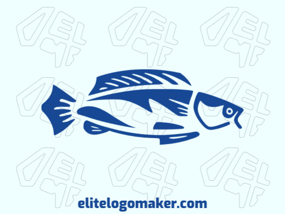 Logotipo customizável com a forma de um peixe azul com design criativo e estilo abstrato.
