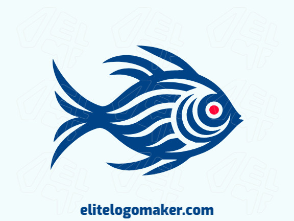 Logotipo customizável com a forma de um peixe azul composto por um estilo simples e com as cores laranja e azul escuro.