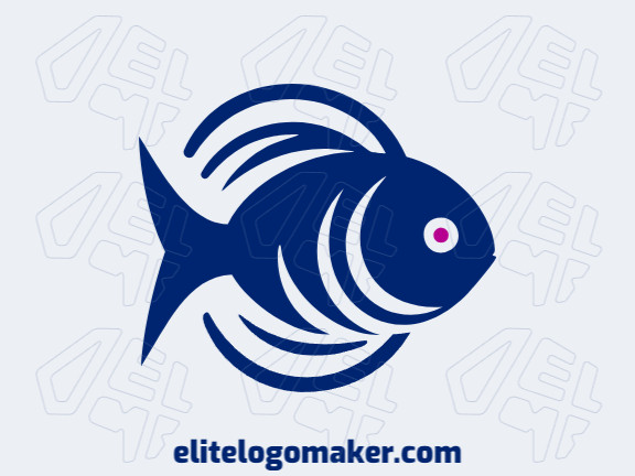 Logotipo customizável com a forma de um peixe azul com estilo simples, a cor utilizada foi azul escuro.