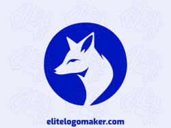 A minimalist logo showcasing a sleek blue fox, radiating elegance and charm in dark blue tones.