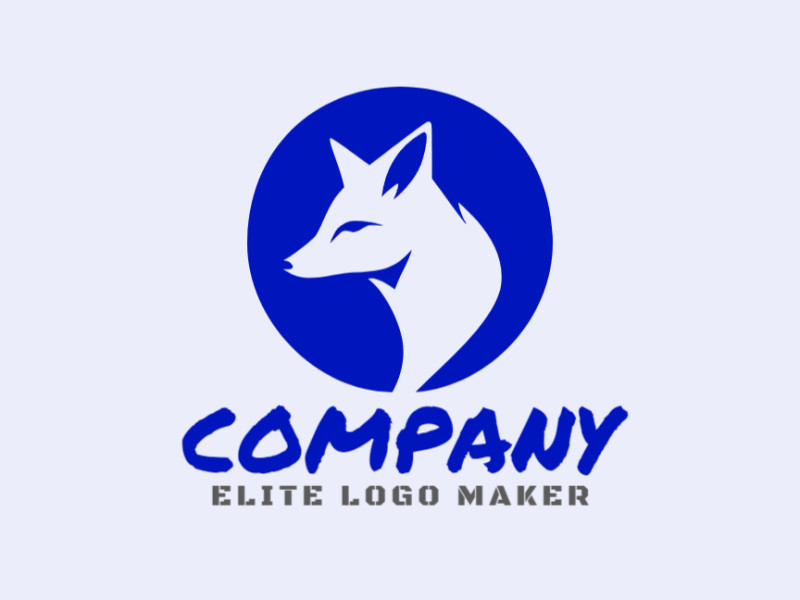 Um logotipo minimalista que apresenta uma raposa azul elegante, irradiando elegância e charme em tons de azul escuro.