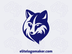 Logo available for sale in the shape of a blue Fox with a mascot design and dark blue color.