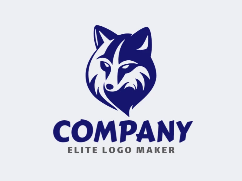 Logo available for sale in the shape of a blue Fox with a mascot design and dark blue color.