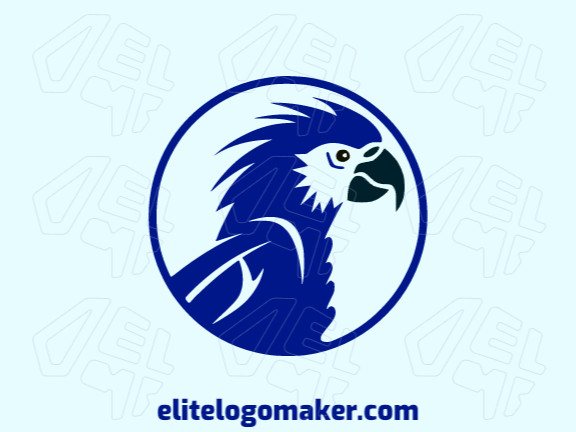 Professional logo in the shape of a blue macaw with creative design and circular style.