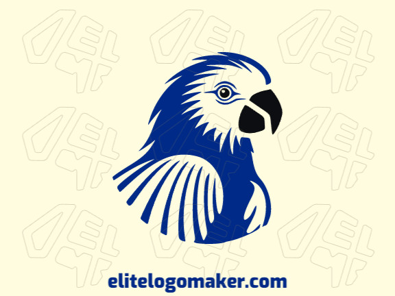 This logo features a minimalist design of a blue macaw with a color palette of blue and black. It represents elegance and simplicity.