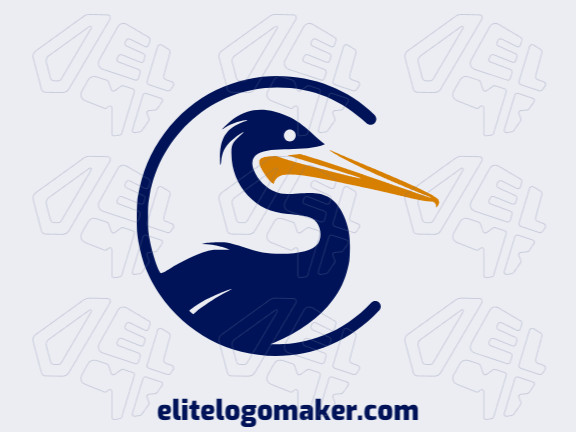 Logotipo com design criativo formando um pelicano azul com estilo criativo e cores customizáveis.