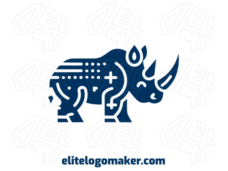 Um rinoceronte azul com vários detalhes, projetado em estilo animal, exibindo um excelente equilíbrio entre força e elegância.