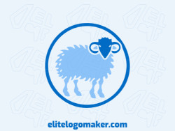 Vector illustration in the shape of a blue sheep with a circular style with blue and dark blue colors.