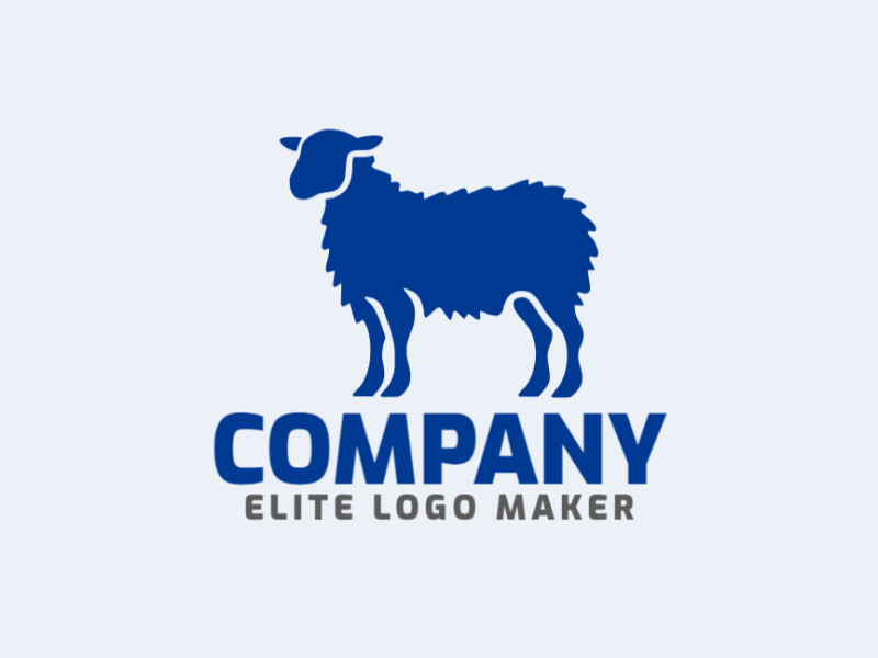 Logo available for sale in the shape of a blue sheep with pictorial style and dark blue color.