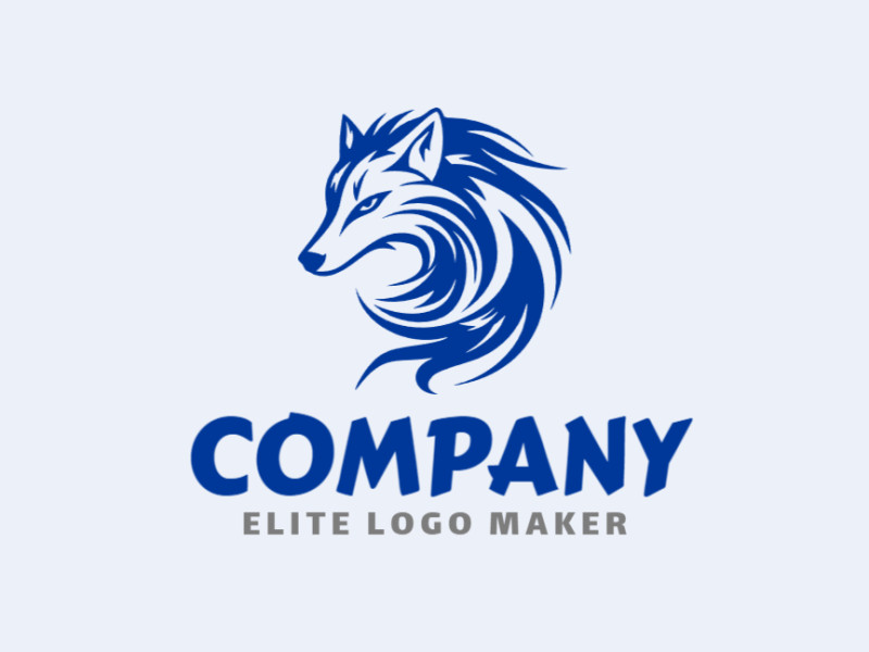 Vector logo in the shape of a blue Wolf with abstract design and dark blue color.
