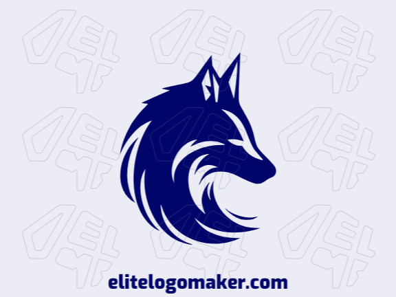 Crie um logotipo ideal para o seu negócio com a forma de uma cabeça de lobo azul com estilo simples e cores customizáveis.