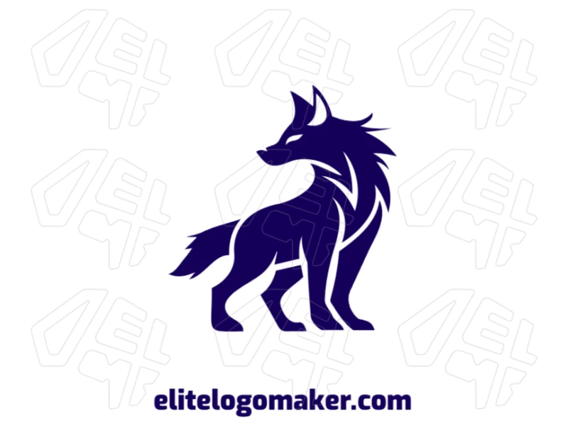 Logotipo simples e criativo com um lobo azul olhando para trás, combinando elegância e força para uma identidade de marca distinta e memorável.