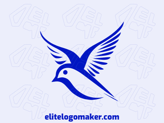 Logotipo minimalista com formas sólidas formando um pássaro azul com design refinado e cor azul escuro.