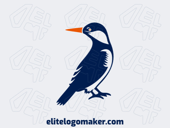 Logotipo memorável com a forma de um pássaro azul com estilo animal, e cores customizáveis.