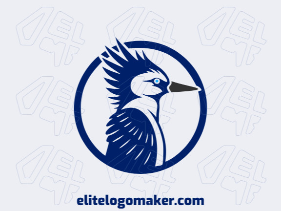 Logotipo simples com formas sólidas formando um pássaro azul com design refinado e com as cores azul e azul escuro.