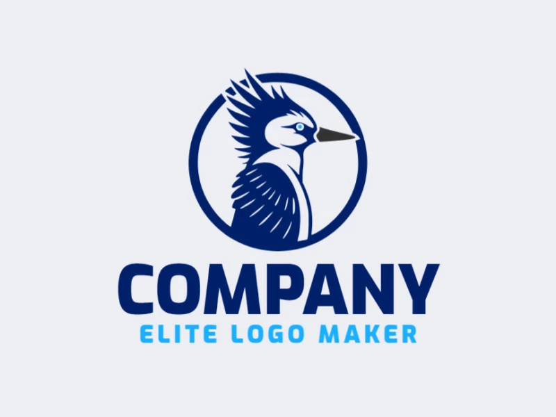 A simple logo with solid shapes forming a bluebird with a refined design with blue and dark blue colors.