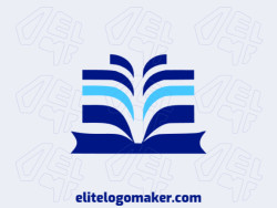 Logo available for sale in the shape of a book with minimalist style with blue and dark blue colors.