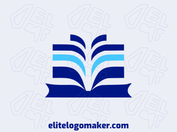 Logotipo disponível para venda com a forma de um livro com estilo minimalista e com as cores azul e azul escuro.