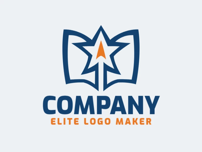 Logotipo com design criativo formando um livro combinado com uma estrela, com estilo simples e cores customizáveis.