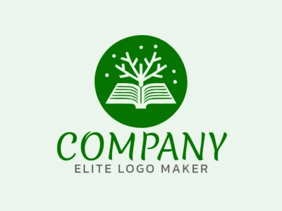 Crea un logotipo vectorizado que presente un diseño contemporáneo de un libro combinado con un árbol y estilo doble sentido, con un toque de sofisticación y color verde oscuro.