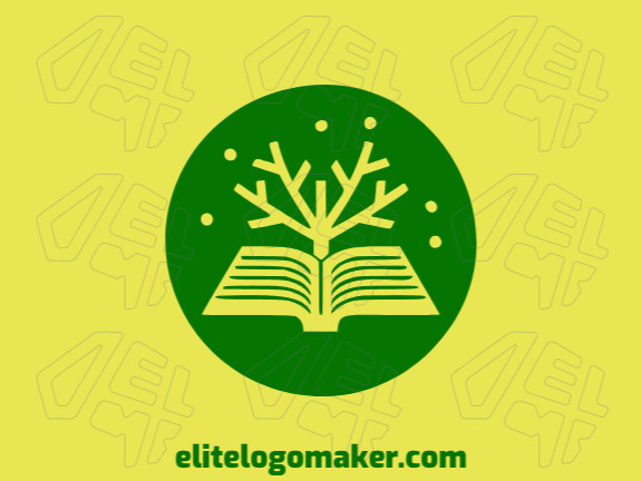 Crie um logotipo vetorizado apresentando um design contemporâneo de um livro combinado com uma árvore e estilo duplo sentido, com um toque de sofisticação e cor verde escuro.