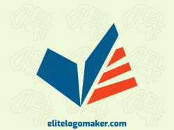 Minimalist logo design consists of the combination of a boomerang with a shape of a book with orange and blue colors.
