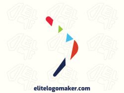 Logo available for sale in the shape of a boomerang, with abstract style with green, blue, orange, and red colors.