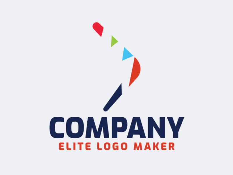 Logo available for sale in the shape of a boomerang, with abstract style with green, blue, orange, and red colors.