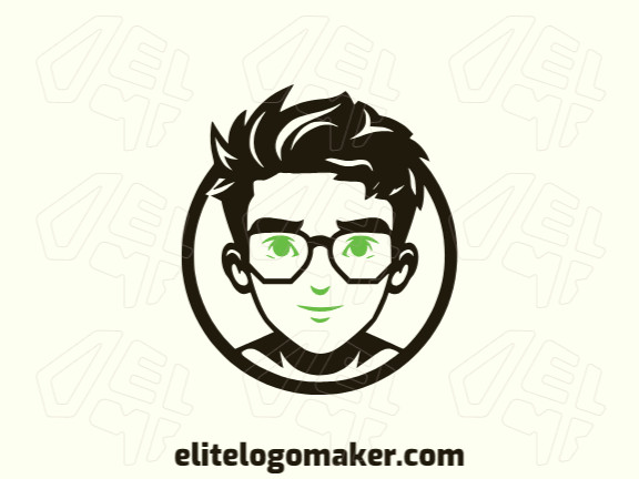 A sophisticated logo in the shape of a boy with a sleek abstract style, featuring a captivating green and black color palette.