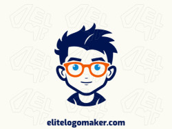 A playful, childish logo featuring a boy with glasses in a vibrant combination of orange and dark blue, full of youthful charm.