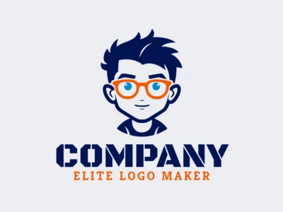 Un logotipo juguetón y infantil que muestra a un niño con gafas en una combinación vibrante de naranja y azul oscuro, lleno de encanto juvenil.