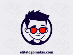 Create a vectorized logo showcasing a contemporary design of a boy with glasses and a childish style, with a touch of sophistication with orange and black colors.